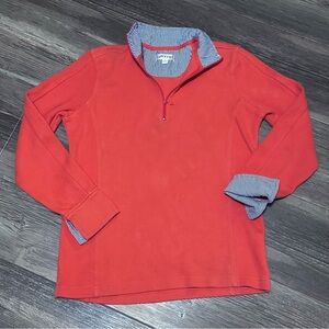 Orvis 1/4 zip orange pullover sweatshirt striped flip cuff sweater women's S